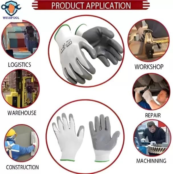 Premium Safe-Grip PU Coated Saftey Gloves, White and Grey, Size 9L Pack of 6 Pairs  - Image 4
