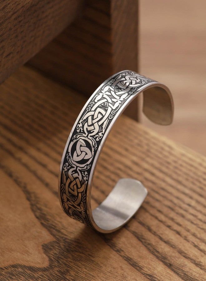 HAQUIL Celtic Dragon Triquetra Cuff Bracelet for Men and Women, Celtic Jewelry Gift - Image 3