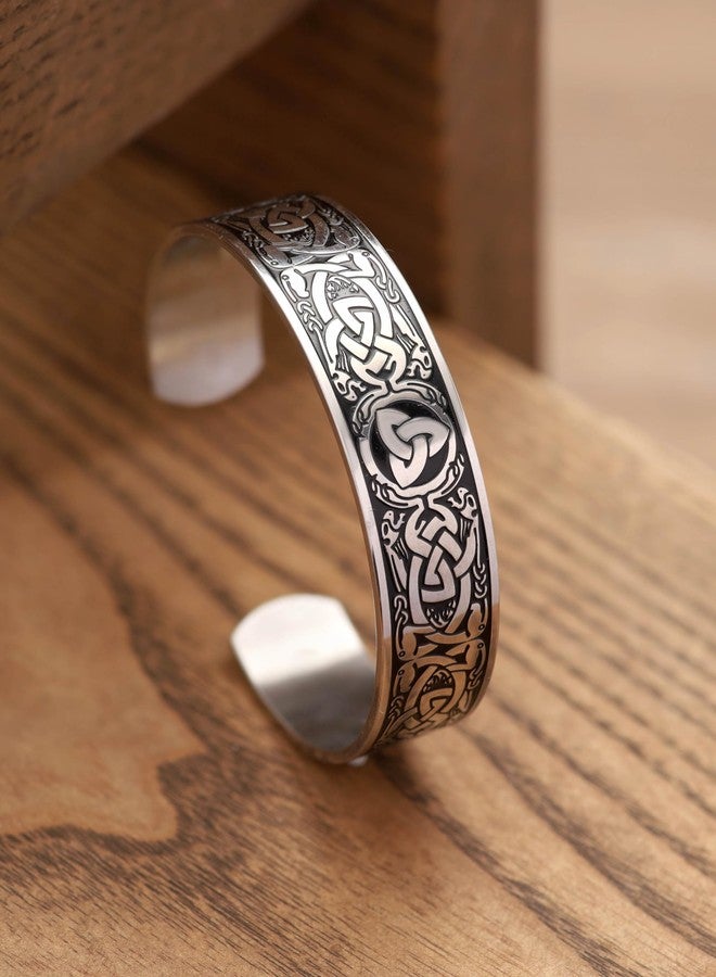HAQUIL Celtic Dragon Triquetra Cuff Bracelet for Men and Women, Celtic Jewelry Gift - Image 2