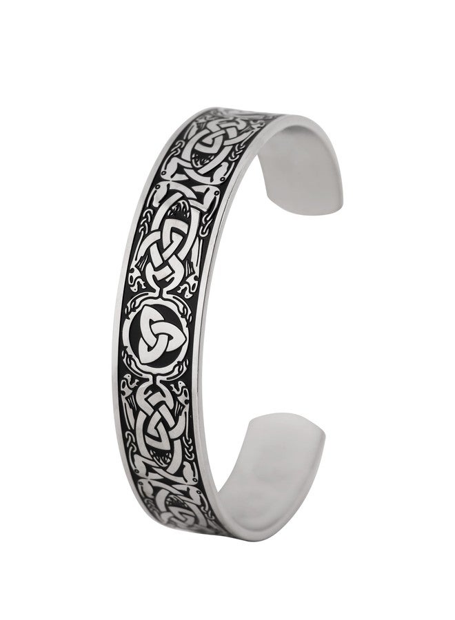 HAQUIL Celtic Dragon Triquetra Cuff Bracelet for Men and Women, Celtic Jewelry Gift - Image 1