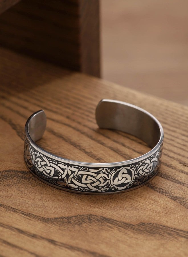 HAQUIL Celtic Dragon Triquetra Cuff Bracelet for Men and Women, Celtic Jewelry Gift - Image 4