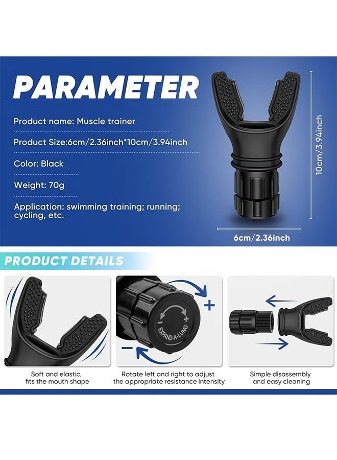 جهاز تقوية عضلات الرئة، جهاز تمارين التنفس، جهاز تمارين التنفس العميق المصنوع من السيليكون، يزيد من سعة الرئة، يحسن النوم (أسود) - Image 2
