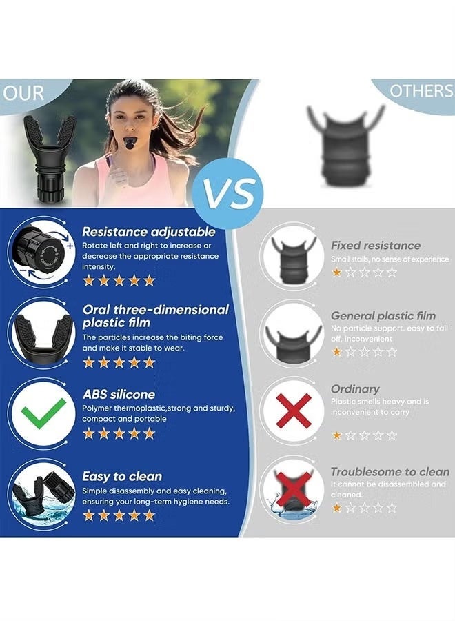 جهاز تقوية عضلات الرئة، جهاز تمارين التنفس، جهاز تمارين التنفس العميق المصنوع من السيليكون، يزيد من سعة الرئة، يحسن النوم (أسود) - Image 4