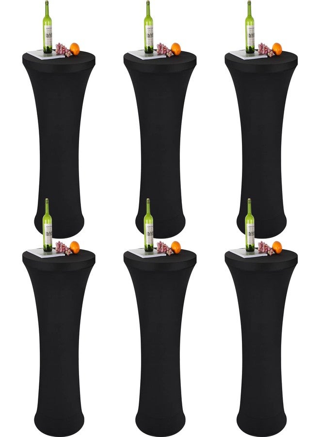 Tegeme 32 x 43 Inches Round Cocktail Tablecloth Spandex Bottom Table Cover Stretch Tablecloth Fitted High Top Round Table for Bar Pub Wedding Party Banquet Birthday Supplies(Black,6 Pack) - Image 1