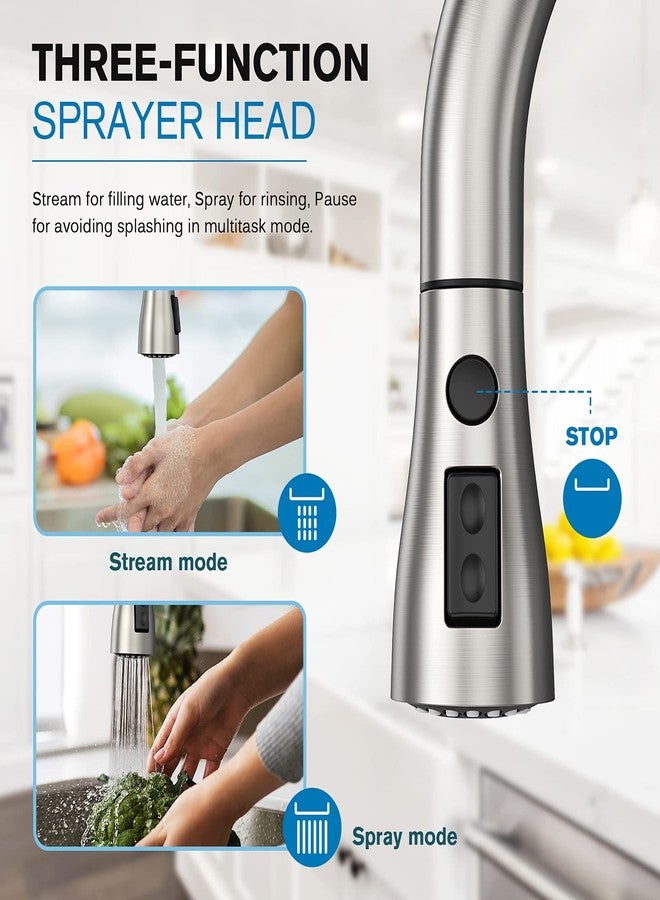 صنابير مطابخ Ifaucet، مطابخ مزودة برشاش قابل للسحب، أحواض مطبخ ذات مقبض واحد وقوس مرتفع مع خطوط مياه، مطابخ مطلية بالنيكل المصقول مع رشاش، صنابير أحواض مطابخ المركبات الترفيهية - Image 4