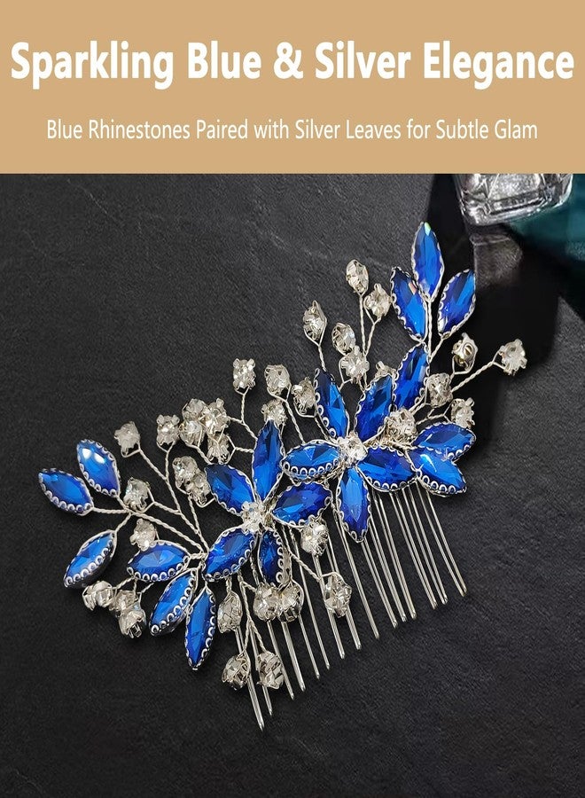 KGCGJVB Hair Comb for Wedding Blue and Silver Accessories Crystal Sapphire Rhinestone Combs Bridal Hair Piece for Women Brides Prom Style Party Headpiece and Elegant Special Occasion Wear - Image 4
