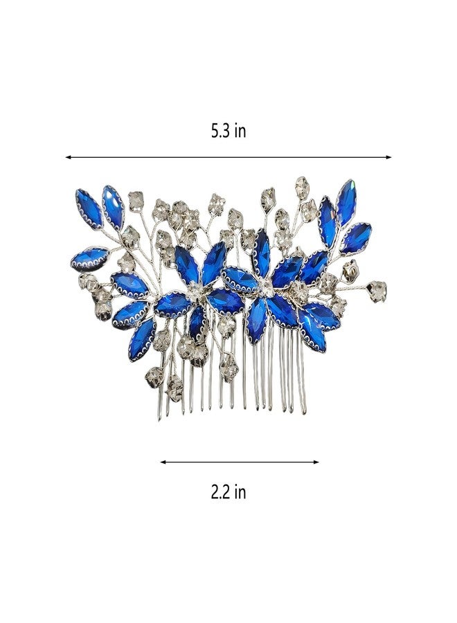 KGCGJVB Hair Comb for Wedding Blue and Silver Accessories Crystal Sapphire Rhinestone Combs Bridal Hair Piece for Women Brides Prom Style Party Headpiece and Elegant Special Occasion Wear - Image 2