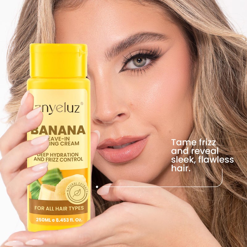ANYELUZ Banana Leave-In Styling Cream - Leave-In Conditioner for Frizz Control and Shine, Strengthens and Smooths Hair - Image 2
