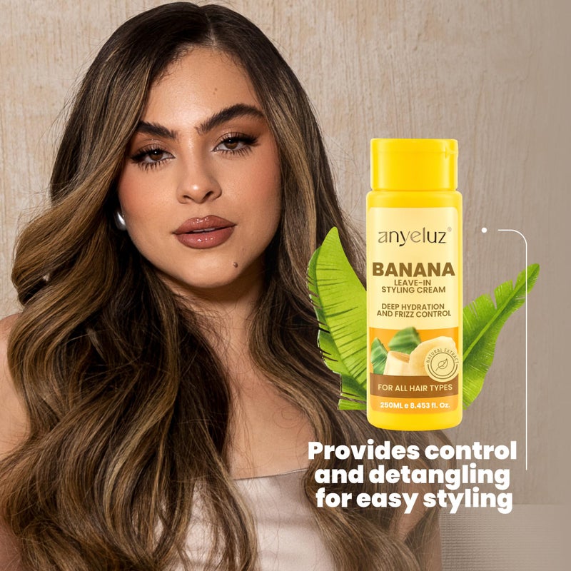 ANYELUZ Banana Leave-In Styling Cream - Leave-In Conditioner for Frizz Control and Shine, Strengthens and Smooths Hair - Image 3