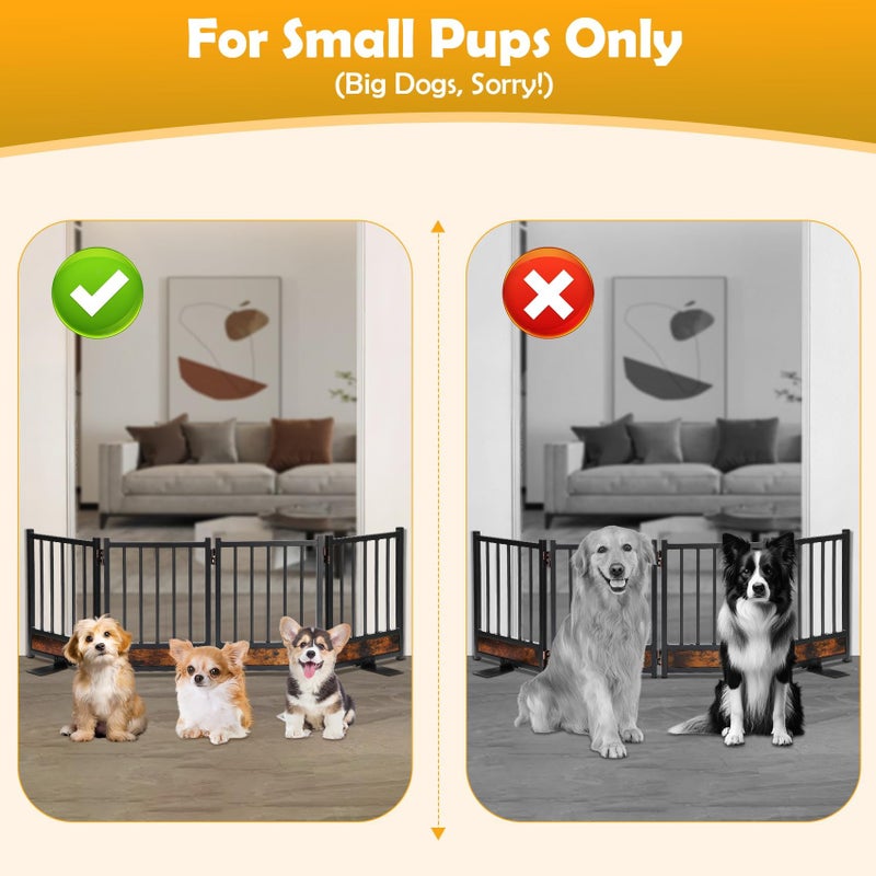 Ademon Freestanding Short Dog Gate, 16" Tall Pet Gate Indoor with Support Feet Easily Step Over, 4 Panel Metal Wood Foldable Pet Dog Gate, Up to 48" Wide Puppy Fence, Puppy Gate for for Doorway&Hallway Black - Image 2