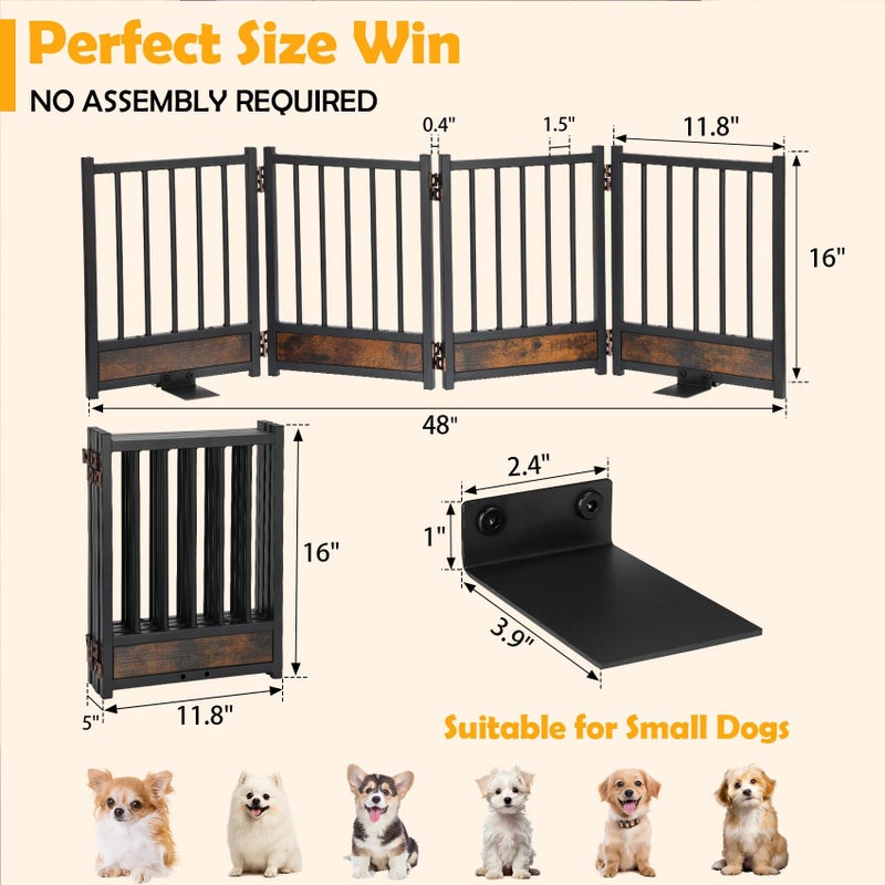 Ademon Freestanding Short Dog Gate, 16" Tall Pet Gate Indoor with Support Feet Easily Step Over, 4 Panel Metal Wood Foldable Pet Dog Gate, Up to 48" Wide Puppy Fence, Puppy Gate for for Doorway&Hallway Black - Image 3