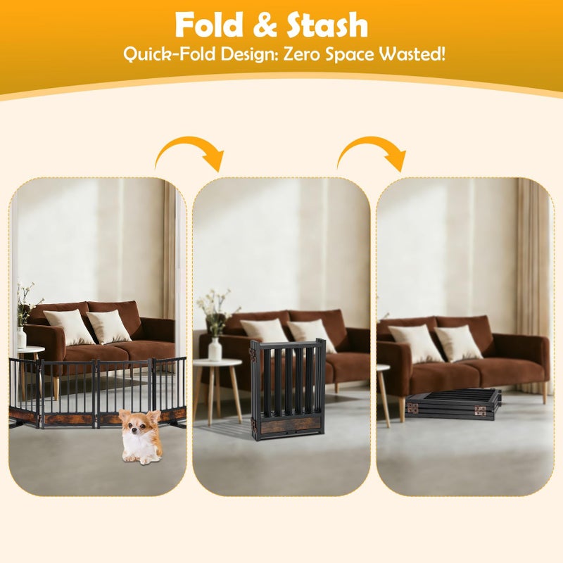 Ademon Freestanding Short Dog Gate, 16" Tall Pet Gate Indoor with Support Feet Easily Step Over, 4 Panel Metal Wood Foldable Pet Dog Gate, Up to 48" Wide Puppy Fence, Puppy Gate for for Doorway&Hallway Black - Image 5