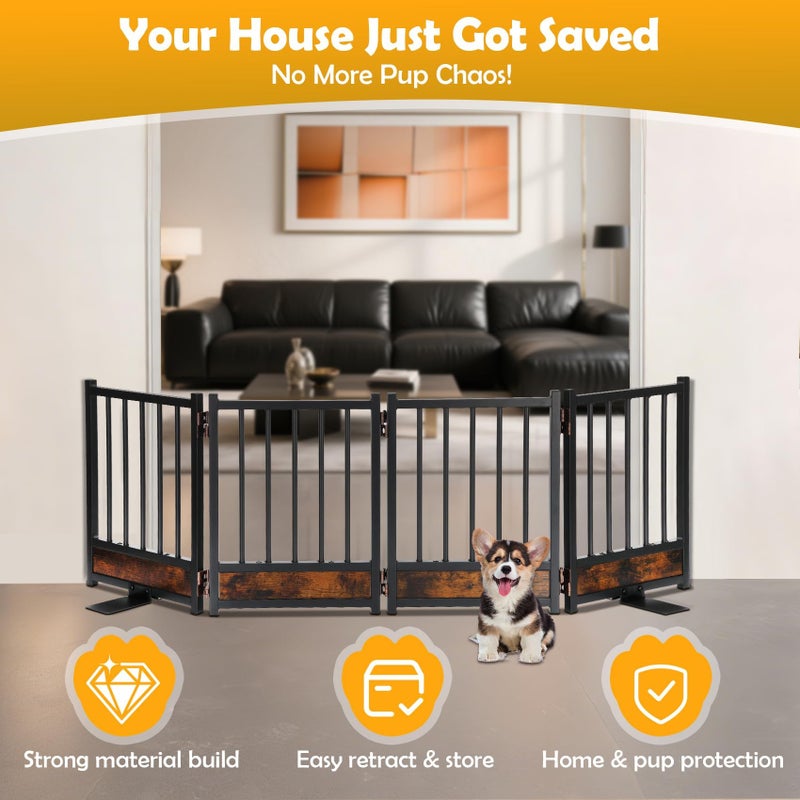 Ademon Freestanding Short Dog Gate, 16" Tall Pet Gate Indoor with Support Feet Easily Step Over, 4 Panel Metal Wood Foldable Pet Dog Gate, Up to 48" Wide Puppy Fence, Puppy Gate for for Doorway&Hallway Black - Image 4