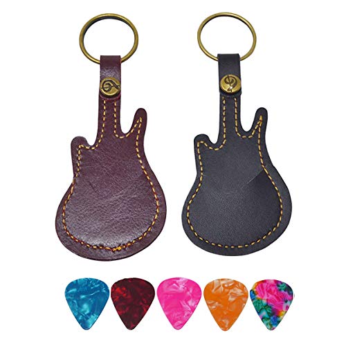 PUNK Leather Guitar Picks Case Guitar Pick Holders with Keyring Guitar Plectrums Bag for Guitar Pick Bag with 5Pcs Plectrums Gift(Black) - Image 5