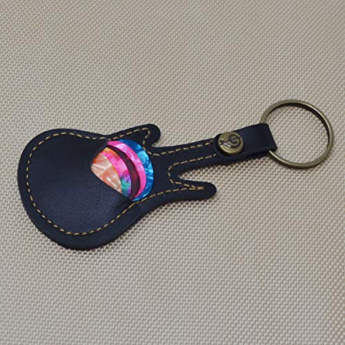 PUNK Leather Guitar Picks Case Guitar Pick Holders with Keyring Guitar Plectrums Bag for Guitar Pick Bag with 5Pcs Plectrums Gift(Black) - Image 3