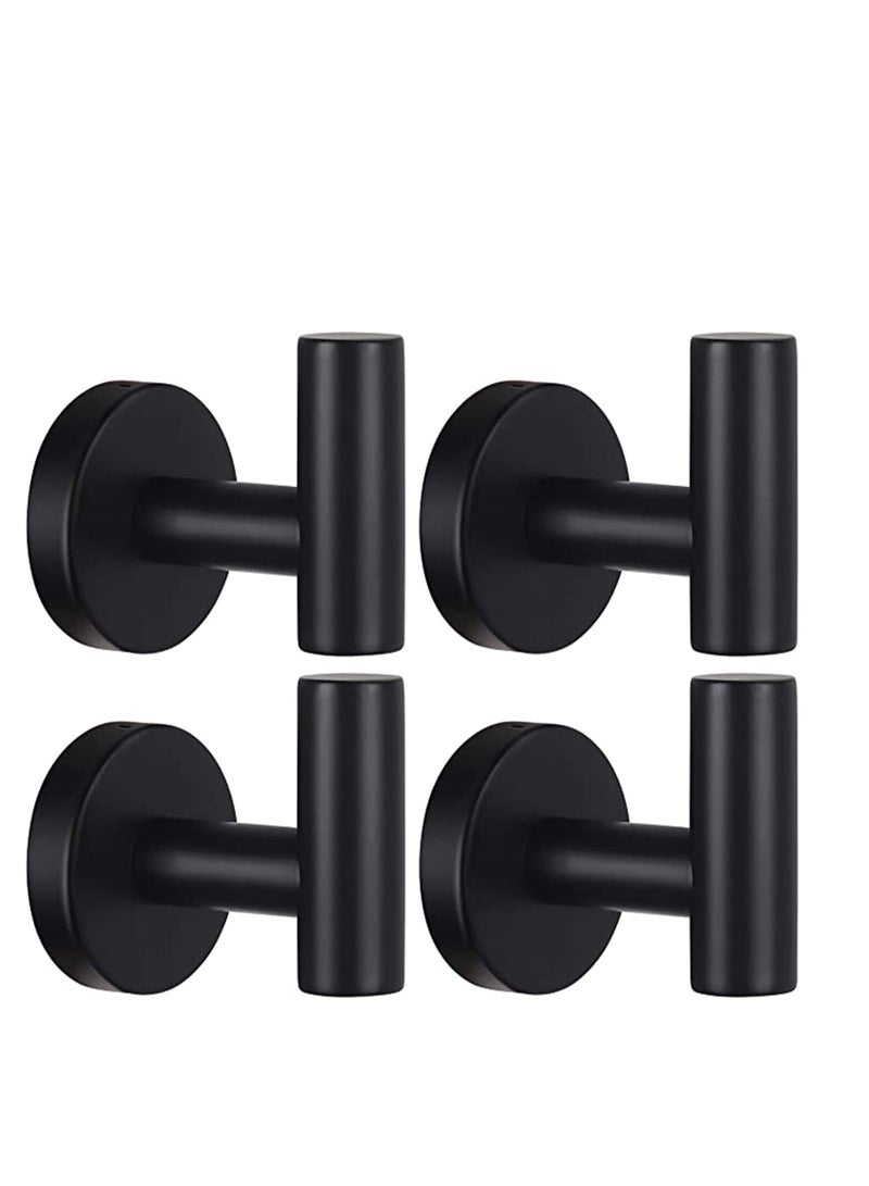 SYOSI Wall Towel Hooks Coat Hook Bathroom Matte Black Robe 304 Stainless Steel Heavy Duty Door Hanger Towel Robe Clothes Cabinet Closet Sponges Hook Bathroom Bedroom Kitchen Hotel Pool 4 Packs - Image 1