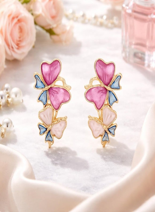 AMAAL Gold Multicolor Enamel Butterfly Stud Earrings for Women & Girls | Korean Double Butterfly | Meenakari | Western Wedding,Earing | Stylish Jewellery for woman Valentine Gift for Girlfriend -527 - Image 4