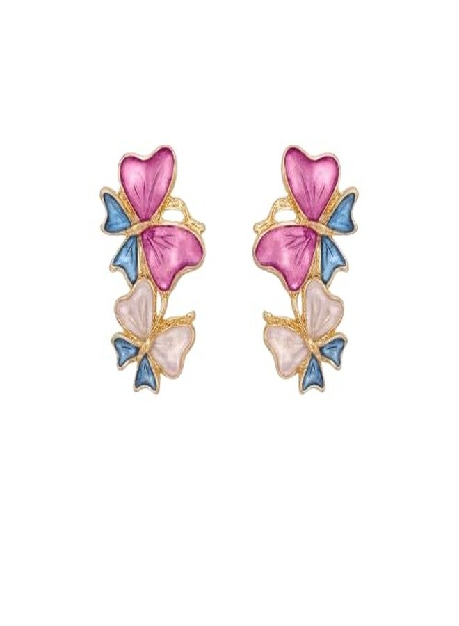 AMAAL Gold Multicolor Enamel Butterfly Stud Earrings for Women & Girls | Korean Double Butterfly | Meenakari | Western Wedding,Earing | Stylish Jewellery for woman Valentine Gift for Girlfriend -527 - Image 1