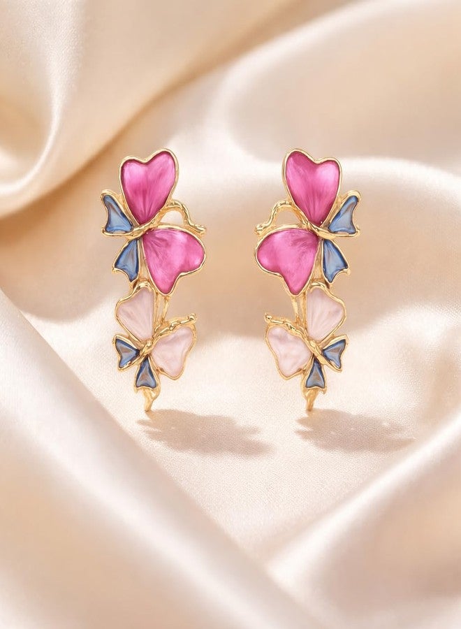 AMAAL Gold Multicolor Enamel Butterfly Stud Earrings for Women & Girls | Korean Double Butterfly | Meenakari | Western Wedding,Earing | Stylish Jewellery for woman Valentine Gift for Girlfriend -527 - Image 5
