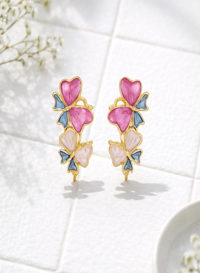 AMAAL Gold Multicolor Enamel Butterfly Stud Earrings for Women & Girls | Korean Double Butterfly | Meenakari | Western Wedding,Earing | Stylish Jewellery for woman Valentine Gift for Girlfriend -527 - Image 3
