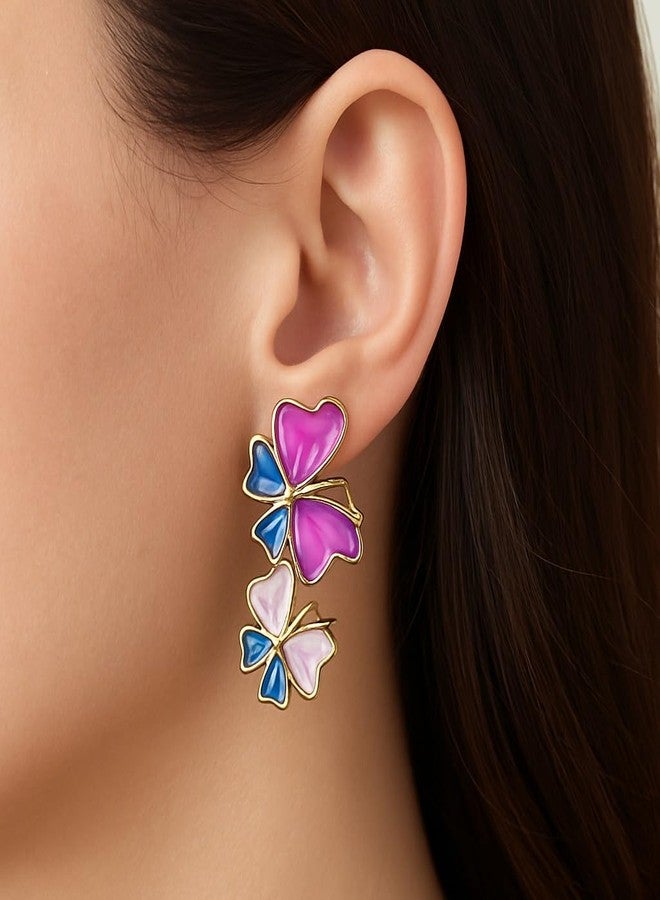 AMAAL Gold Multicolor Enamel Butterfly Stud Earrings for Women & Girls | Korean Double Butterfly | Meenakari | Western Wedding,Earing | Stylish Jewellery for woman Valentine Gift for Girlfriend -527 - Image 2