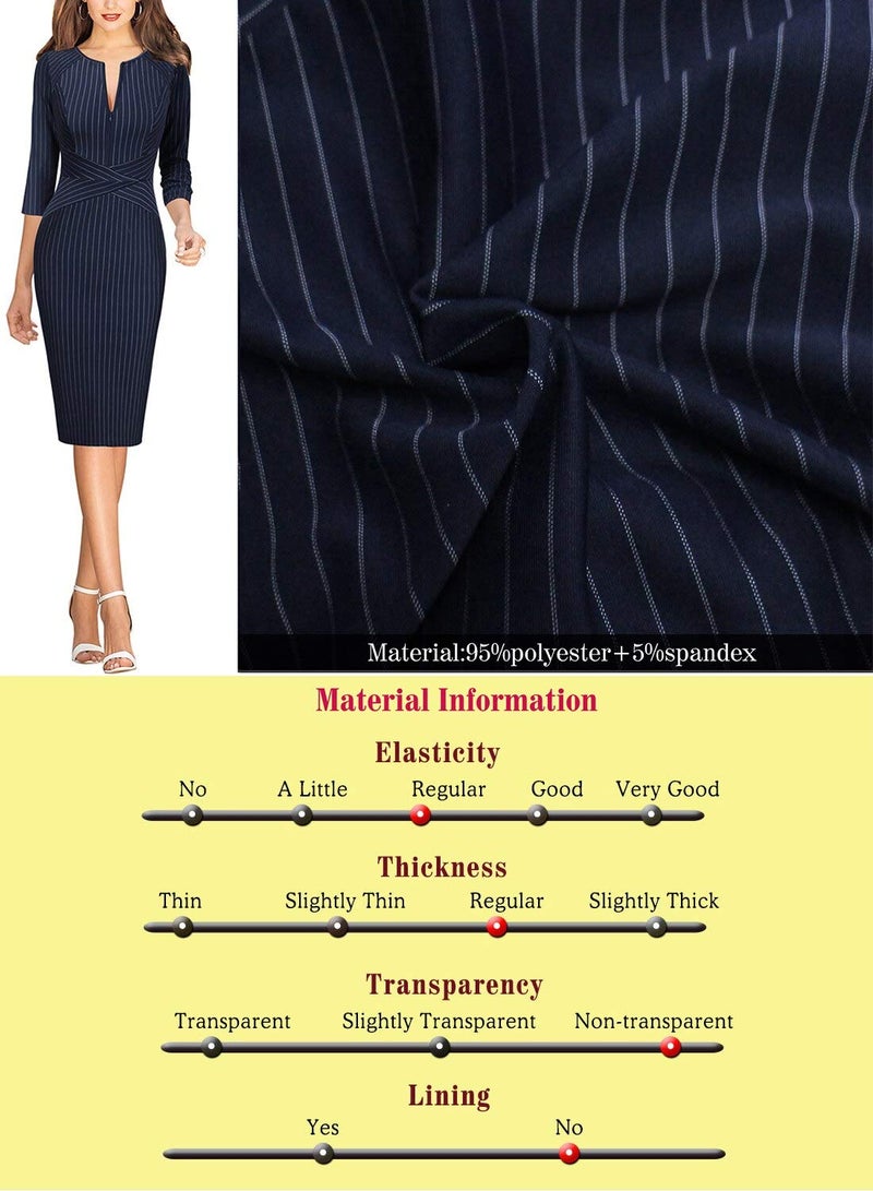 VFSHOW Womens Navy Blue and White Striped Spring Fall Slim Zipper Up Work Business Office Party Bodycon Pencil Sheath Dress 7121 BLU M - Image 5