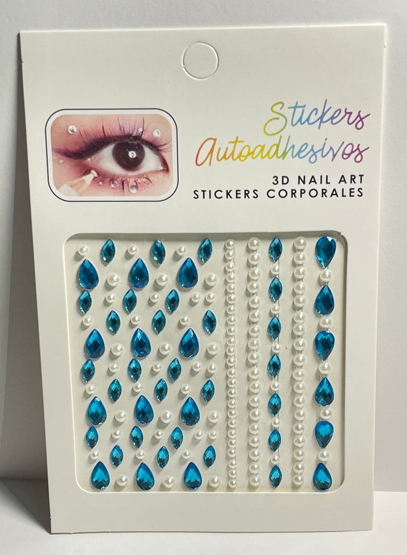 ملصقات تاتو الوجة والجسم من حجر الؤلؤ ذاتية اللصق مناسبة لتزيين الوجه والجسم والأظافر - Image 1