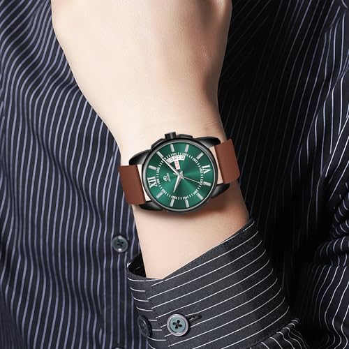 ADAMO 883NEI17 Analogue Day & Date Watch for Men & Boys with 3D Dome Glass, Sea Green Dial & Brown Silicon Strap - Image 3