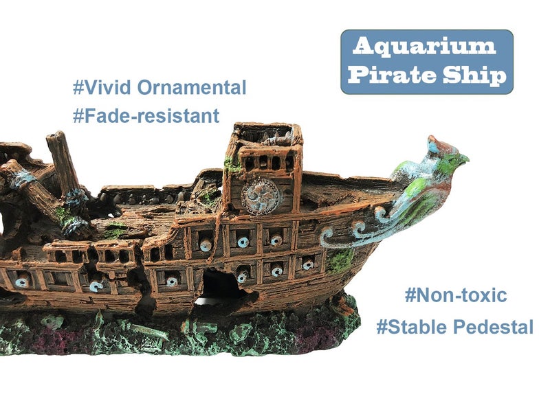 SLOCME Aquarium Pirate Ship Decorations Fish Tank Ornaments - Resin Material Shipwreck Decorations, Eco-Friendly for Freshwater Saltwater Aquarium Sunken Ship Accessories - Image 2