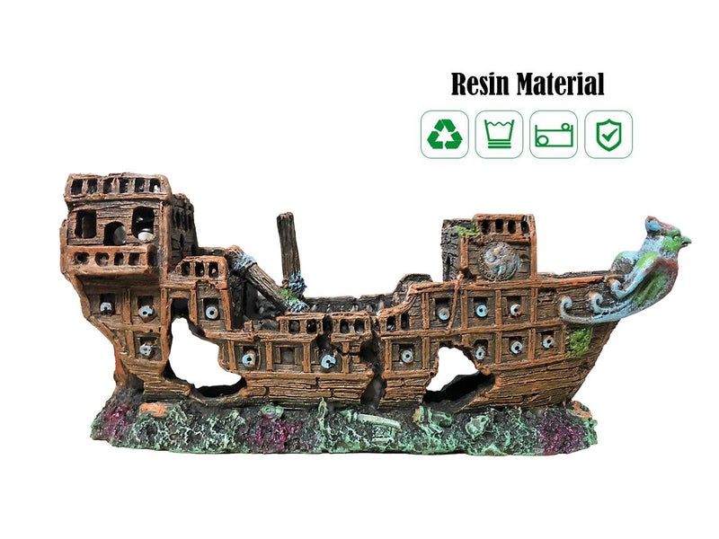 SLOCME Aquarium Pirate Ship Decorations Fish Tank Ornaments - Resin Material Shipwreck Decorations, Eco-Friendly for Freshwater Saltwater Aquarium Sunken Ship Accessories - Image 5