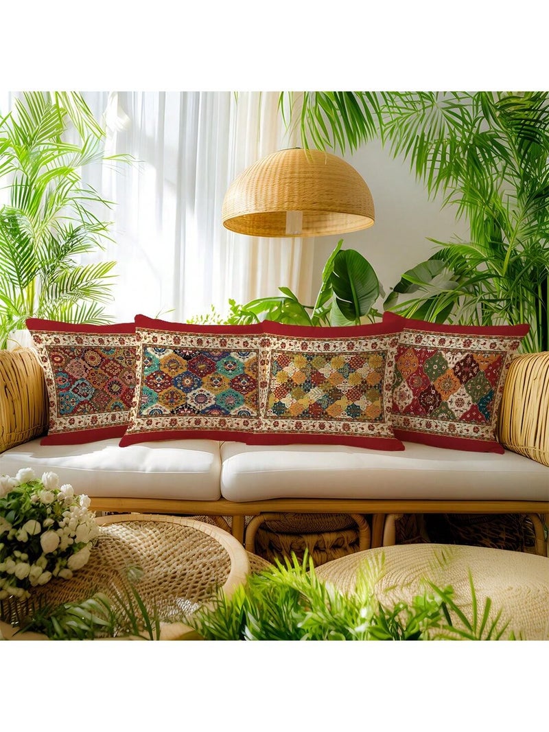 زينة رمضان طقم أغطية وسائد زخرفية بنقوش هندسية شرقية 4 قطع مقاس 45 × 45 سم - Image 5