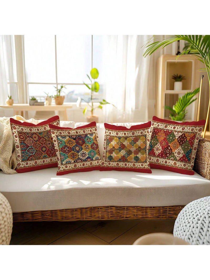 زينة رمضان طقم أغطية وسائد زخرفية بنقوش هندسية شرقية 4 قطع مقاس 45 × 45 سم - Image 4