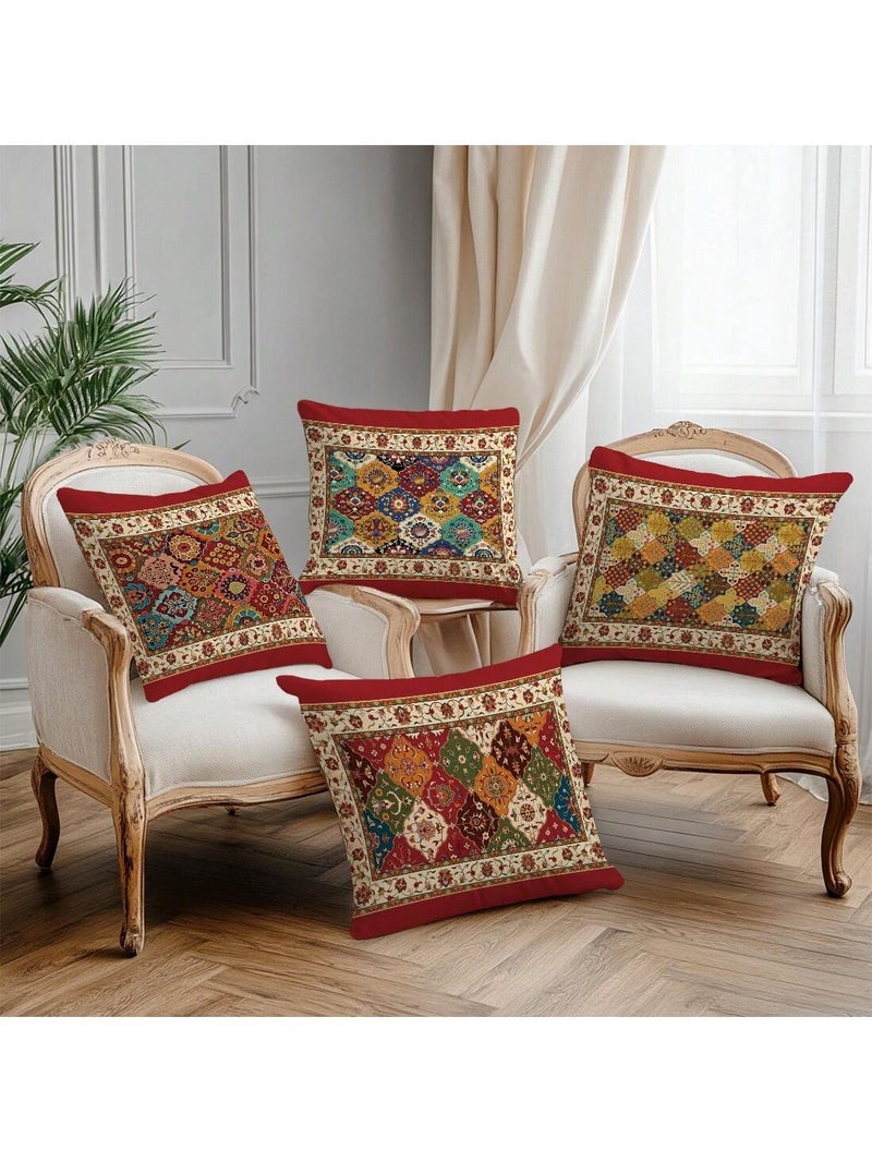 زينة رمضان طقم أغطية وسائد زخرفية بنقوش هندسية شرقية 4 قطع مقاس 45 × 45 سم - Image 2