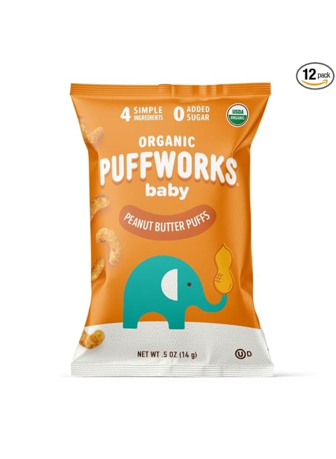 Puffworks Baby Organic Peanut Butter Puffs, Perfect for Early Peanut Introduction - Image 1