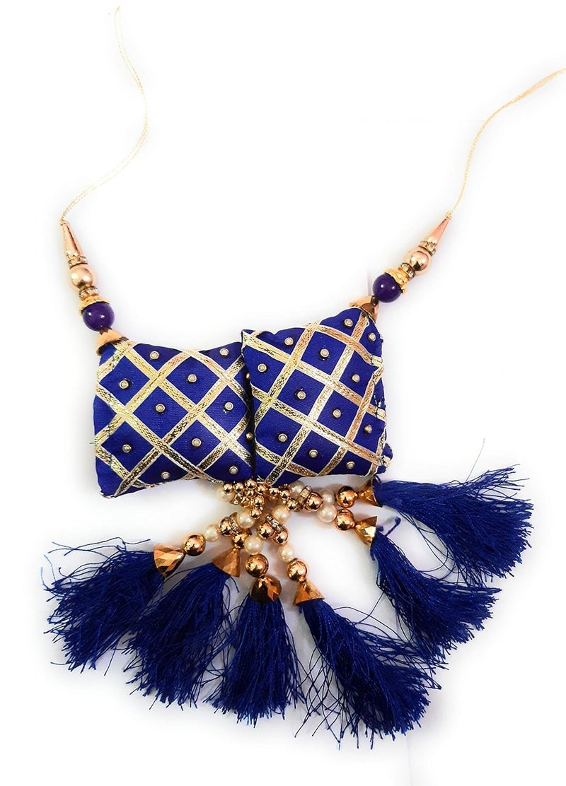 Libas Fashion Womens Ethnic Lehenga Golden and Fabric Pearl Latkan Hanging Tassel Blue Set of 2 - Image 2