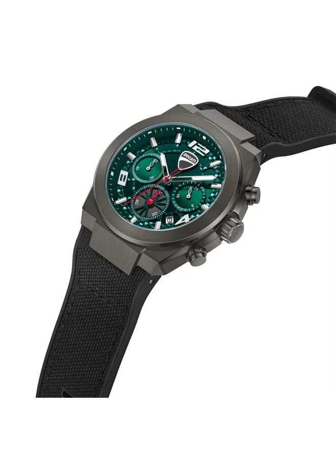 Ducati DT014 Green Dial Black Silicone-Nylon Strap Chronograph Watch for Men 41mm