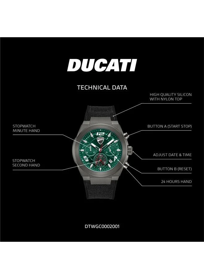 Ducati Green DT014 Green Dial Black Silicone-Nylon Strap Chronograph Watch for Men 41mm for Men | Best Price UAE