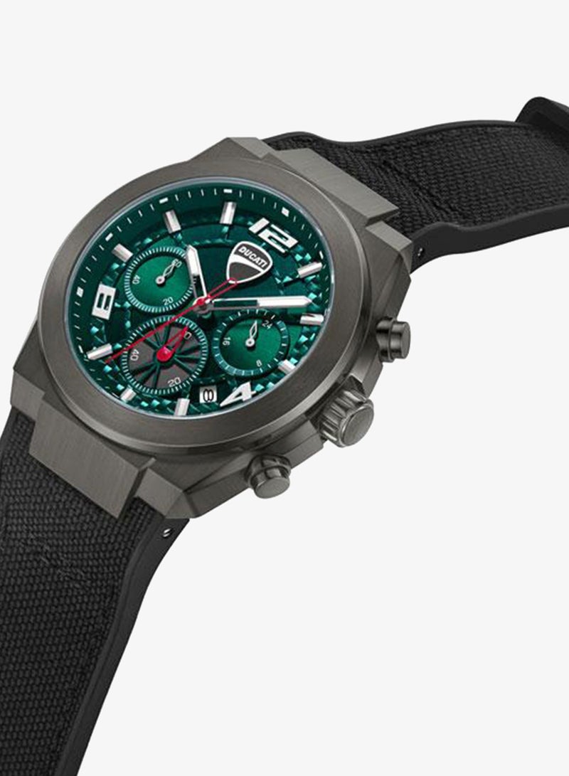 Ducati DT014 Green Dial Black Silicone-Nylon Strap Chronograph Watch for Men 41mm - Image 2