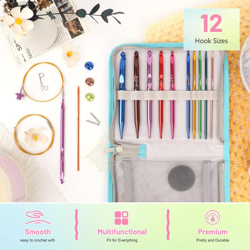 Aeelike Interchangeable Tunisian Crochet Hooks Set, 12 Sizes Colorful Tunisian Crochet Hooks Set with Cables 3.0mm - 10.0mm Smooth Ergonomic Hook for Making Blanket Scarves, Ideal Gift - Image 2