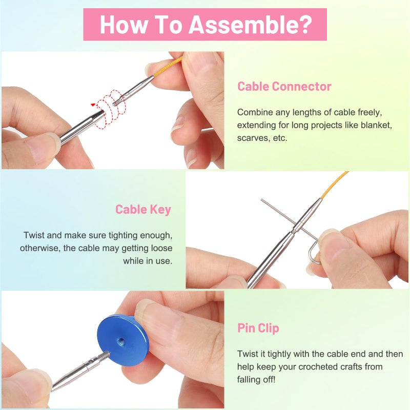 Aeelike Interchangeable Tunisian Crochet Hooks Set, 12 Sizes Colorful Tunisian Crochet Hooks Set with Cables 3.0mm - 10.0mm Smooth Ergonomic Hook for Making Blanket Scarves, Ideal Gift - Image 4