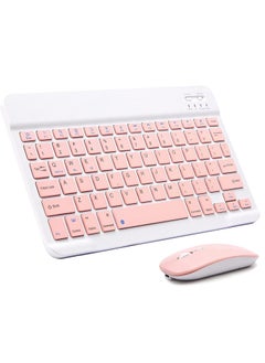 Ultra-Slim Bluetooth Keyboard and Mouse Combo Rechargeable Portable Wireless Keyboard Mouse Set for Apple iPad iPhone iOS 13 and Above Samsung Tablet Phone (Pink)