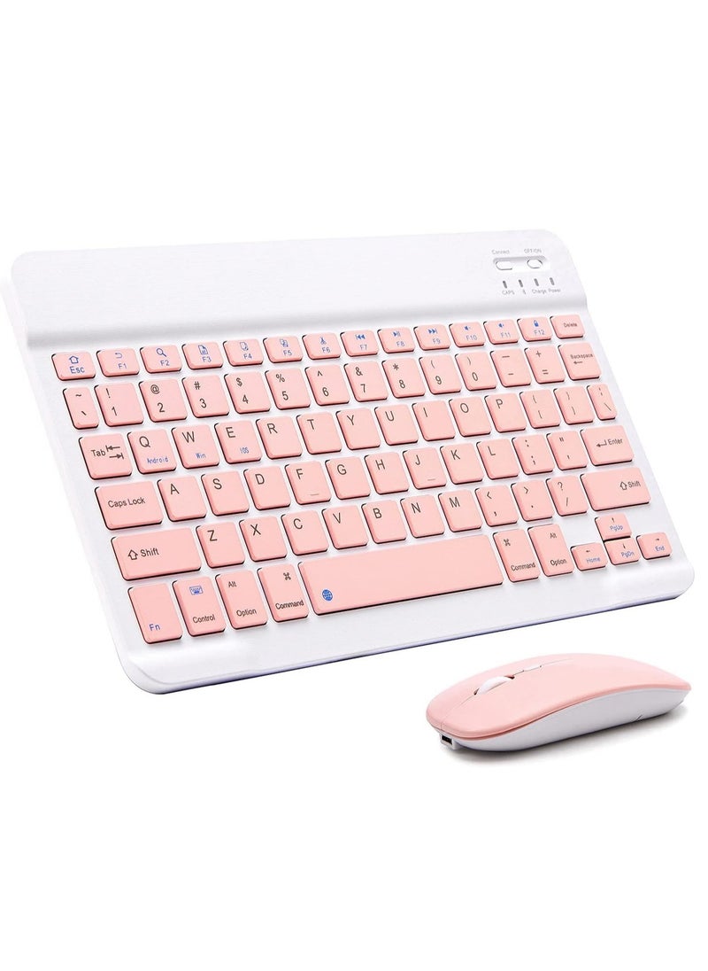 ELTRAZONE - Ultra-Slim Bluetooth Keyboard and Mouse Combo Rechargeable Portable Wireless Keyboard Mouse Set for Apple iPad iPhone iOS 13 and Above Samsung Tablet Phone (Pink) - Image 1