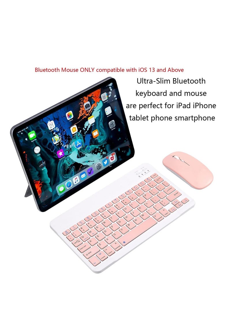 ELTRAZONE - Ultra-Slim Bluetooth Keyboard and Mouse Combo Rechargeable Portable Wireless Keyboard Mouse Set for Apple iPad iPhone iOS 13 and Above Samsung Tablet Phone (Pink) - Image 1
