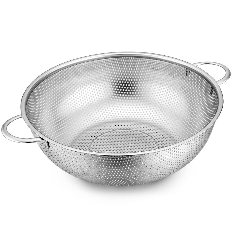 Stainless Steel Colander Onader 5Quart MicroPerforated Colander with Handle Metal Strainer for Draining Rinsing Washing Pasta Spaghetti Rice Vegetables Fruits Heavy Duty  Dishwasher Safe  28cm