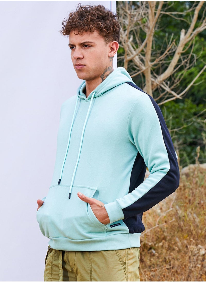Campus Sutra Men's Sage Green Pullover Hoodie With Contrast Back  - Image 3