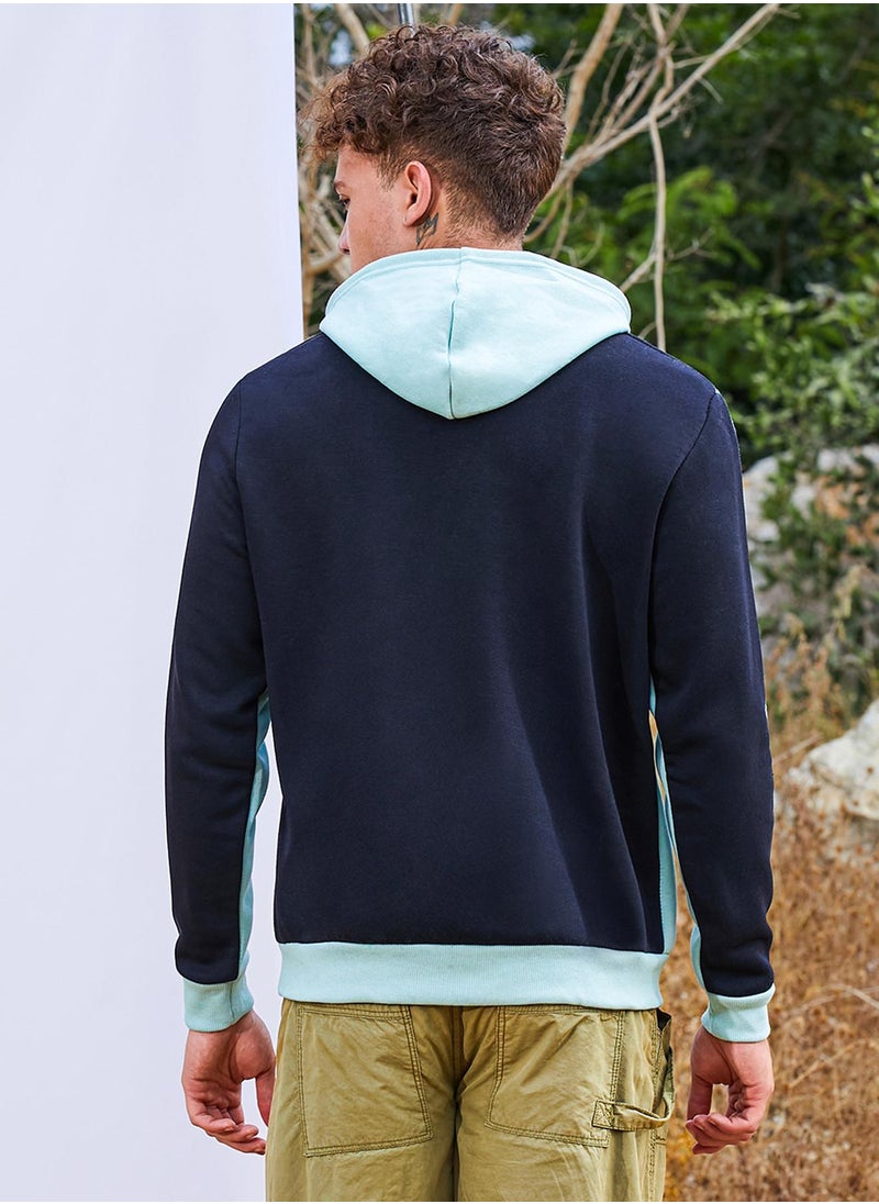 Campus Sutra Men's Sage Green Pullover Hoodie With Contrast Back  - Image 5