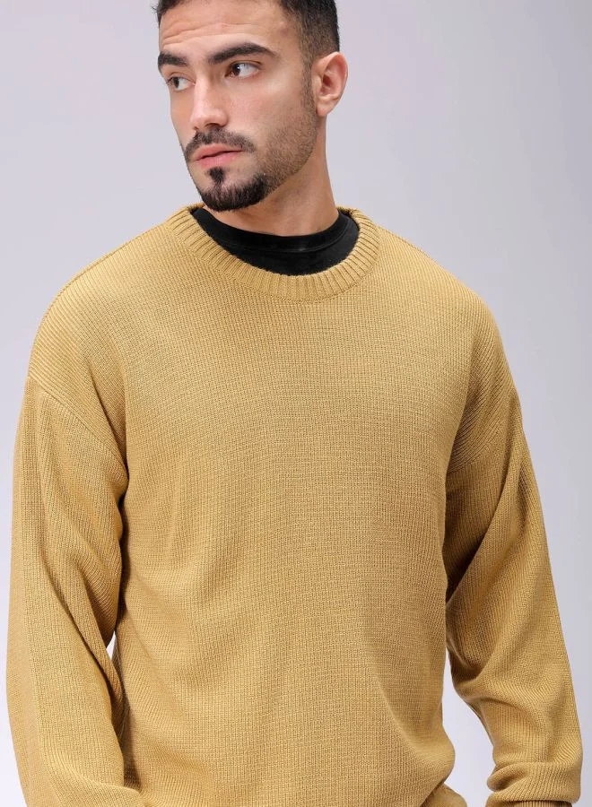 The Indian Garage Co Men Oversized Solid Crew Neck Sweater