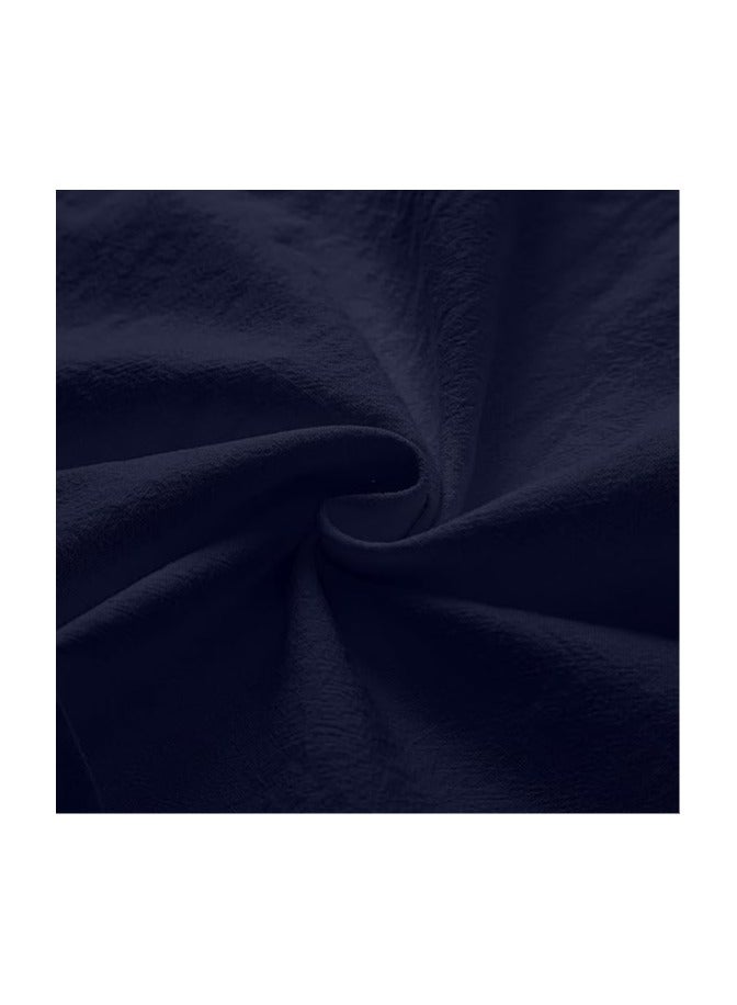 S SYMEFER Mens Linen Shirts V Neck Cotton Grandad Shirt Long Sleeve Tops Hippie T Shirts Tops Blouse Loose Fit Basic Tunic Tops Casual Office Work Shirt, Navy Blue, XL - Image 3