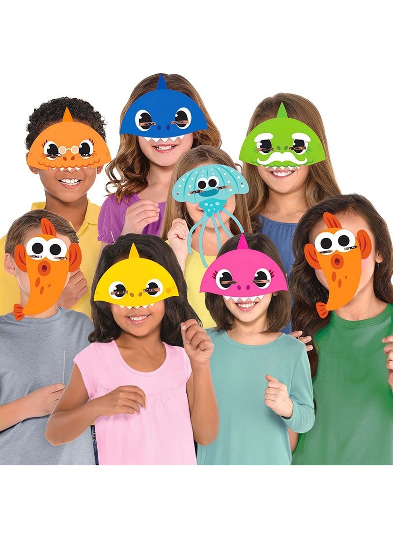 أقنعة ورقية بيبي شارك متعددة الألوان، 18 سم، عبوة من 8 قطع