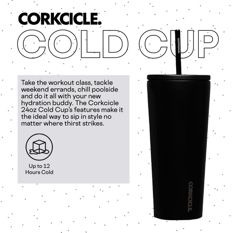 Corkcicle Cold Cup Insulated Tumbler with Lid and Straw, Matte Black, 24 oz – Reusable Water Bottle Keeps Beverages Cold for 12hrs, Hot 5hrs – Cupholder Friendly Tumbler, Lid for Flexible Sipping - Image 2